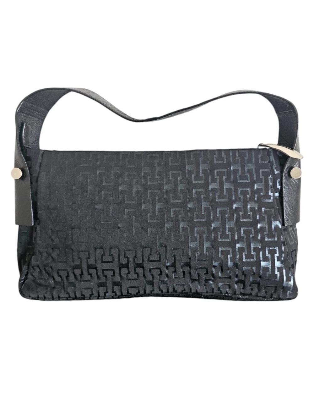 Gillivo Black East-West Shoulder Bag Textured Woven Silver Hardware - Picture 3 of 8